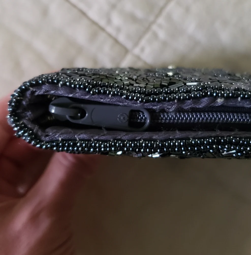 Bechamel Beaded Clutch Evening Bag Purse Embellished Black Gray Like-New